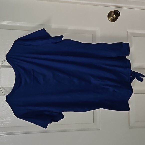 Emme Jordan Womens Plus Royal Blue Leopard Chic Shoes Tie Front Short Sleeve Top - Picture 4 of 12